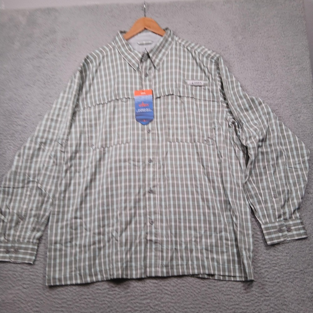 Habit Harbor Bay‎ Shirt Mens 2XL Gray Green Plaid Long Sleeve Fishing Outdoors